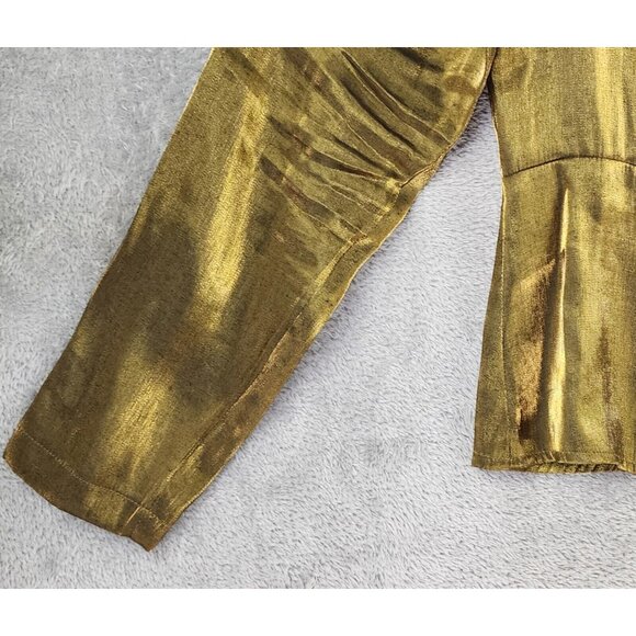 Tess Shirt Womens 10 Gold Metallic Retro Button Up Long Sleeve Blouse Vintage - Picture 9 of 10